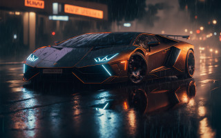 Futuristic car rainy night neon - the car free wallpaper