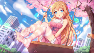 Girl swing park city pink - aguri uchida free wallpaper