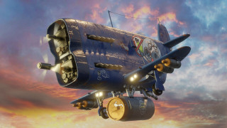 Blue airplane sunset cloudy sky - dieselpunk free wallpaper