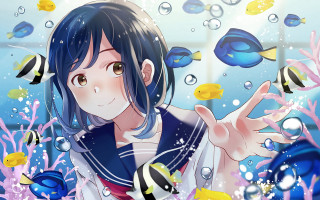 Girl sea fish bubbles sailor - fish free wallpaper