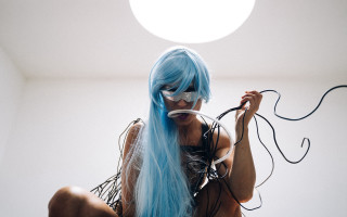 Blue hair mask woman chair - elsa bleda free wallpaper