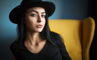 Black haired woman black hat - black shirt free wallpaper