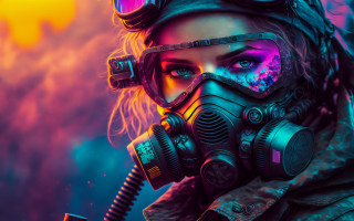 Woman gasmask goggles camera cyberpunk - cyberpunk art free wallpaper