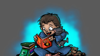 Cartoon boy sitting book mouse - a storybook illustration free wallpaper for desktop