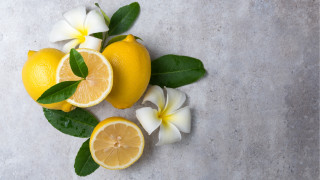 Lemons leaves flowers table gray - still free wallpaper