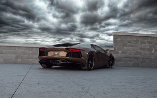 Brown sports car brick wall 5 - cloudy free wallpaper