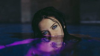 Woman pool purple tube photorealistic - a photorealistic painting free wallpaper