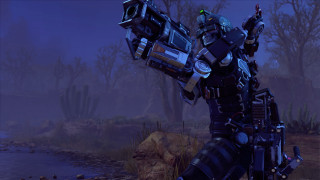 Robot monitor night river forest - his hand in free wallpaper