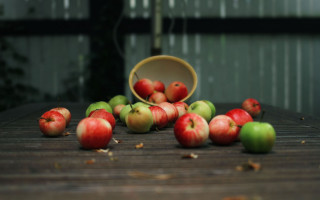 Wooden table apples basket fruit - a wooden table free wallpaper