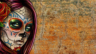 Woman sugar skull face paint - grungy free wallpaper