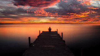 Dusk dock sunset clouds red - sunset free wallpaper