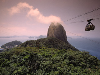 Cable car mountain ocean background - a matte painting free wallpaper for desktop