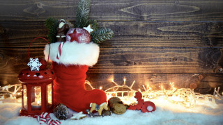 Christmas boot decorated snow lantern - a christmas decoration free wallpaper