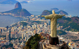 Christ statue rio city ocean - matte painting free wallpaper for desktop