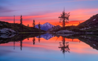 Mountain lake reflection sunset pink - affinity photo free wallpaper