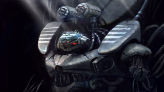 Futuristic robot redlight eyes helmet - mecha free wallpaper