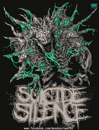Black white poster green spooks - a demon face free wallpaper