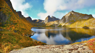 Lake mountains grass clouds trees - arvid nyholm free wallpaper