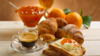 Bread coffee oranges jam stilllife - delaunay free wallpaper