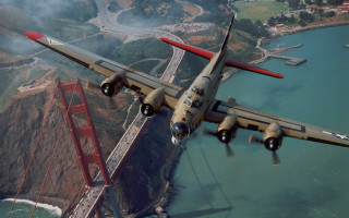 Airplane bridge water land night - a large air plane free wallpaper