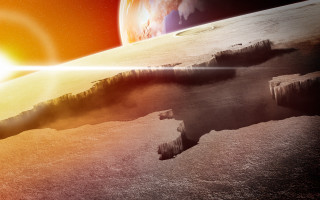 Planet sun horizon city mountains - a bright sun in the background free wallpaper
