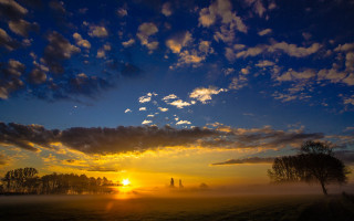 Foggy field tree sunset clouds 8 - sunrise free wallpaper