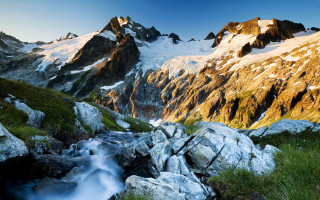 Mountain stream grassy rocks forest - a stream running free wallpaper
