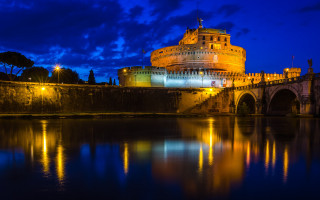 Castle bridge water night cityscape - a castle free wallpaper