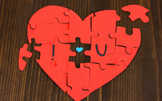 Heart puzzle love wooden table - a blue heart free wallpaper