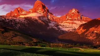 Mountain range fence field autumn - a matte painting free wallpaper
