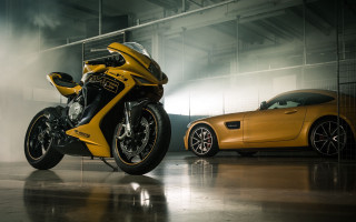 Yellow motorcycle car garage smoke - a yellow motorcycle free wallpaper
