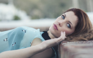Woman bench blue eyes makeup - anna maria barbara abesch free wallpaper