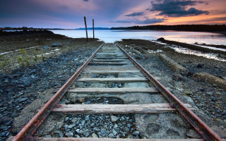 Sunset train track water reflection - great free wallpaper