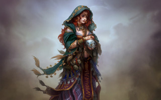 Woman bird foggy sky fantasy - a costume free wallpaper
