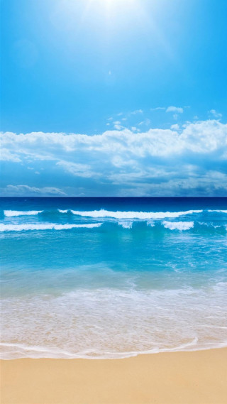 Beach blue sky white clouds 4 - the ocean in the background free wallpaper