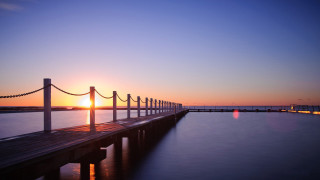 Sunset dock water bridge city - alan sutherland free wallpaper