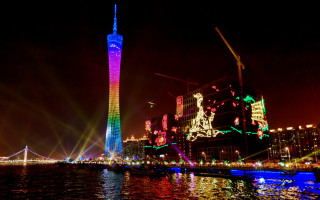 Tall building colorful light city - digital free wallpaper for desktop