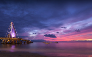 Pier purple light sunset boats - a purple light free wallpaper