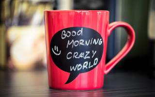 Red mug speech bubble morning - good free wallpaper