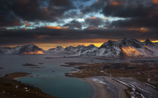 Mountain lake sunset clouds cityscape 5 - sunset free wallpaper