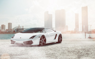 White sports car city skyline 10 - skyscraper free wallpaper