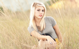 Woman field blonde hands outstretched - tall grass free wallpaper for desktop