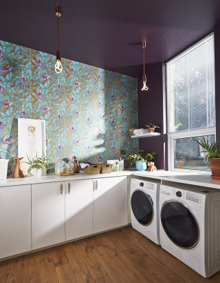 Kitchen washer dryer window flower - modern european ink painting free wallpaper