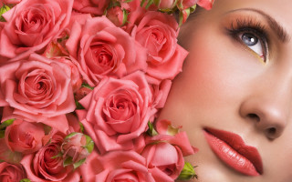 Pink roses flower bouquet face - facial feature free wallpaper