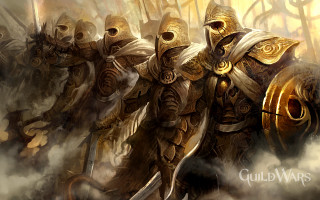 Knights in armor with spears 2 - a foggy area free wallpaper