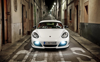 White sports car alleyway night - the front of it free wallpaper