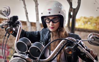 Woman motorcycle helmet leather jacket - woman free wallpaper