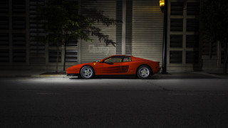 Red sports car night headlight - the side of the road free wallpaper