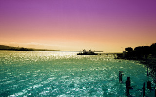 Boat dock bridge sunset purple - bascove free wallpaper