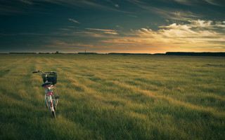 Bike field sunset clouds landscape - the sun free wallpaper